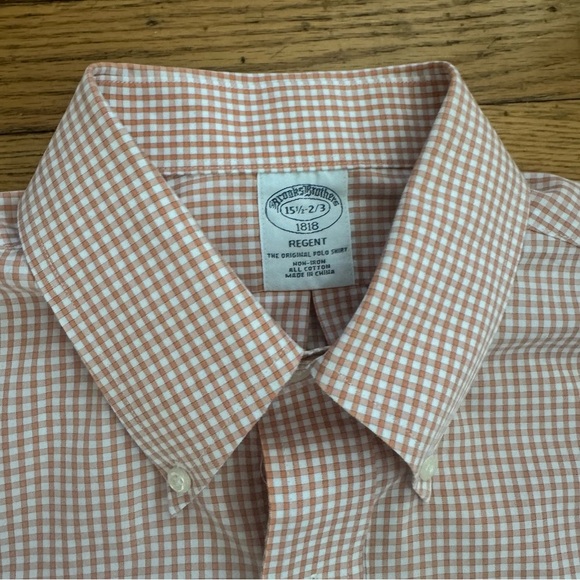 Brooks Brothers Orange and White Gingham Long Sleeve Button Down Shirt Size M - Picture 4 of 10